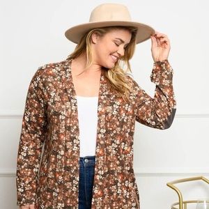 New Cute Boutique Brown floral elbow patch cardigan last one!